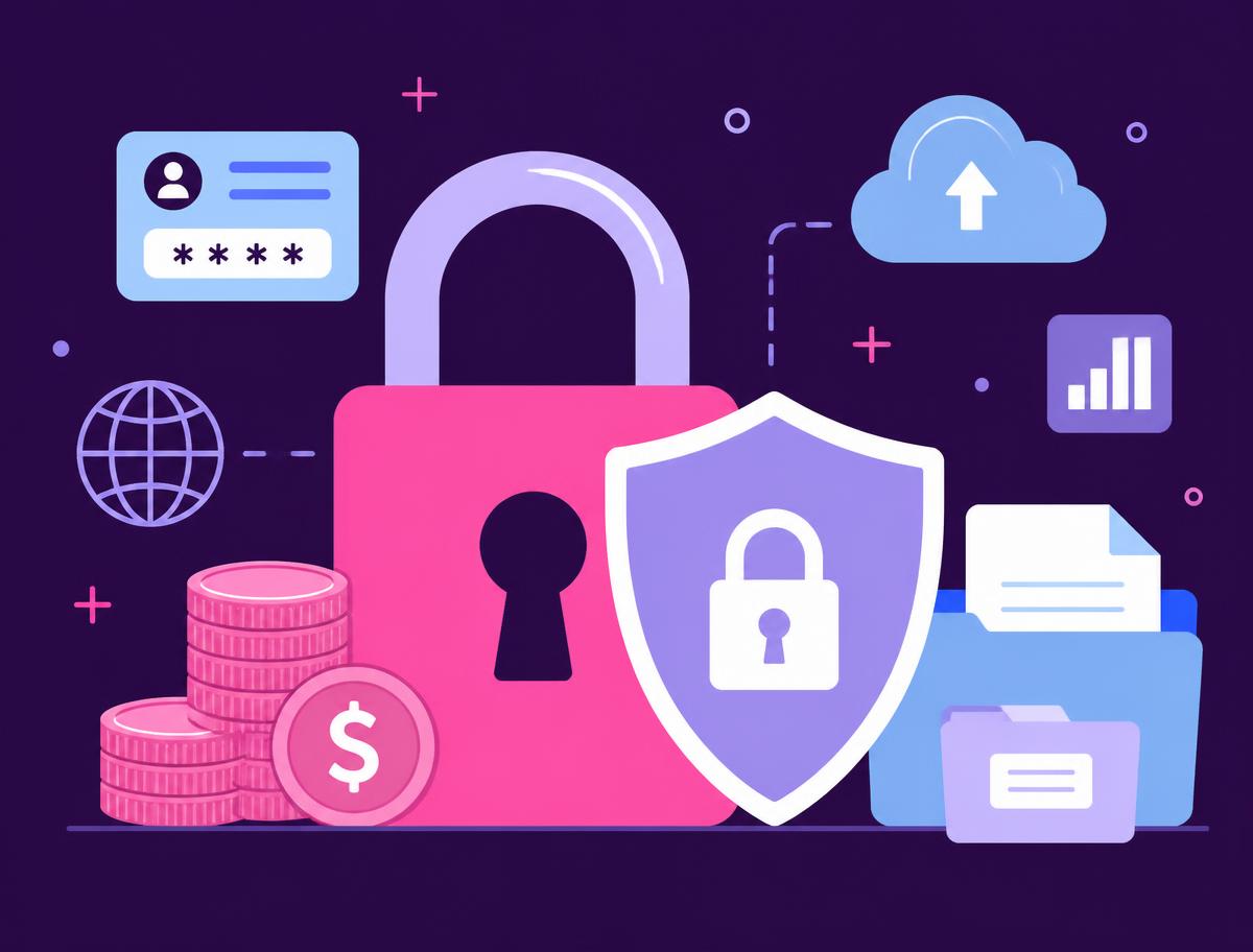 Abstract visual of encrypted identity data secured behind a shield